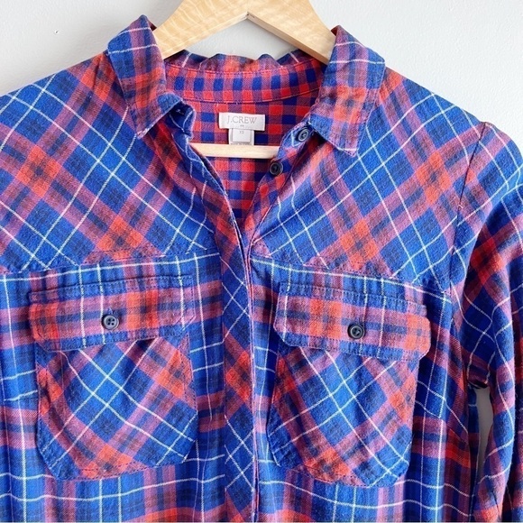 J.Crew Flannel Shirt Dress with‎ Pockets in Red & Blue Plaid, Size XS - Picture 3 of 14